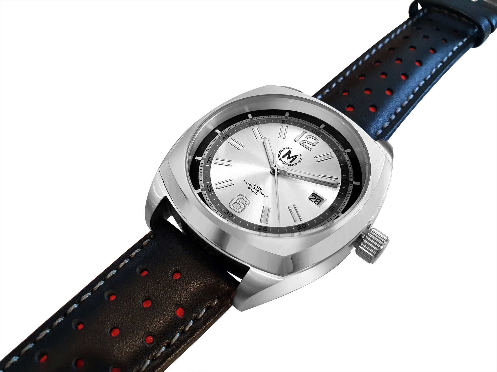 Silver Dial Driver, Black And Red Strap - SJR London Timepiece