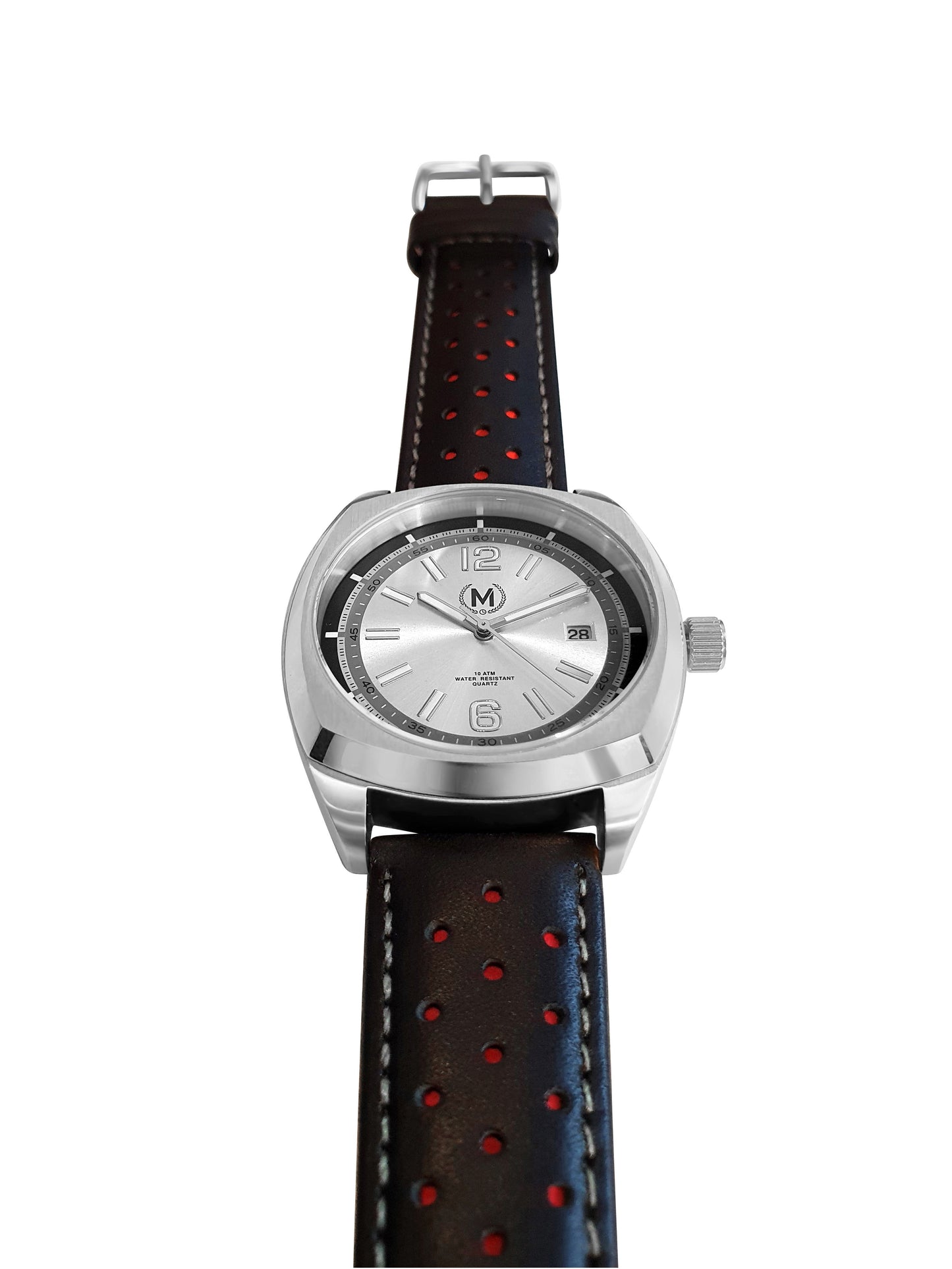 Silver Dial Driver, Black And Red Strap - SJR London Timepiece