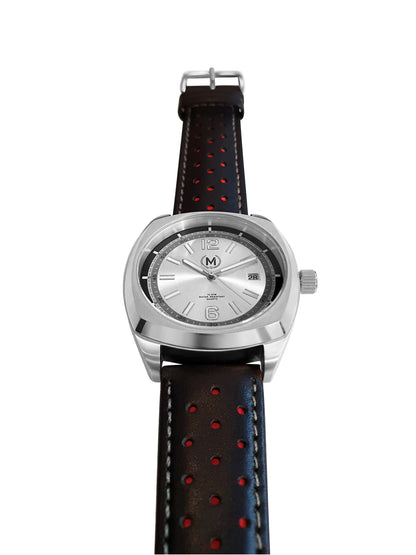 Silver Dial Driver, Black And Red Strap - SJR London Timepiece