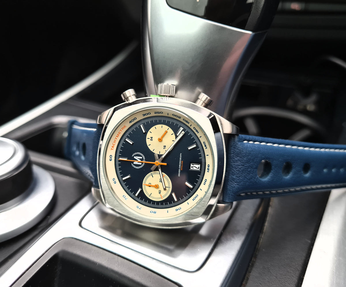 Blue Leather Rally Hole Watch Strap - SJR London Timepiece