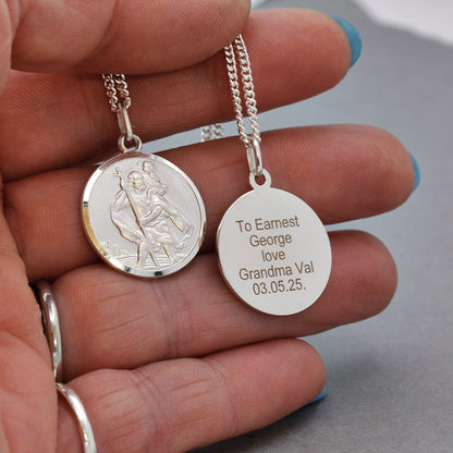 Classic St Christopher Necklace Sterling Silver 20mm Scarlett Jewellery