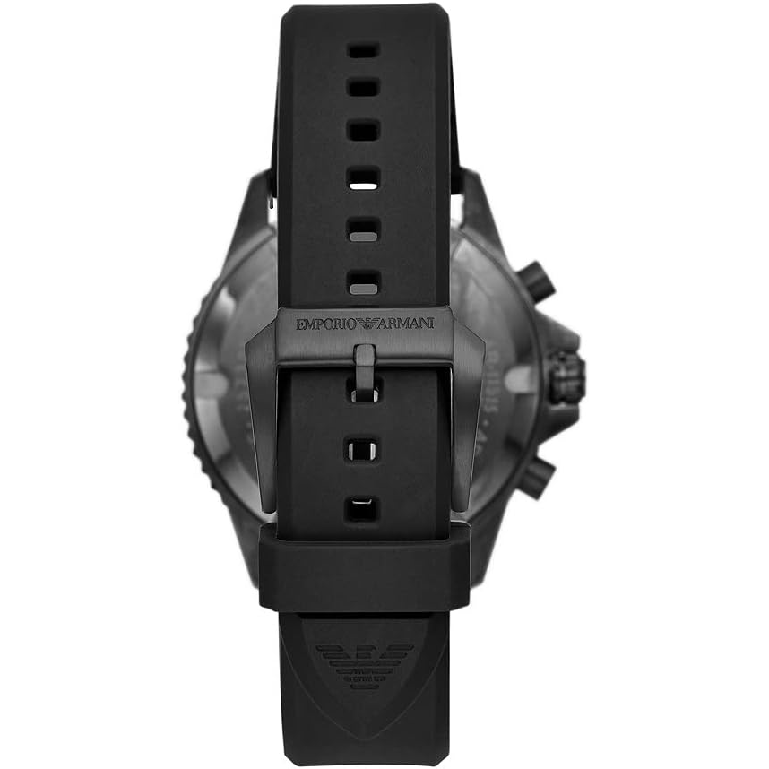 Black and silver diver watch with a circular face and leather strap, model AR 11515 by Alan Frost Watches.