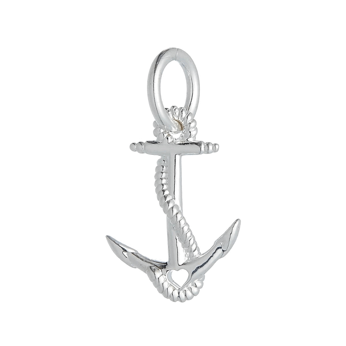 Silver anchor charm with detailed texture, displayed on a white background, by Scarlett Jewellery.