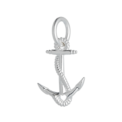Silver anchor charm with detailed texture, displayed on a white background, by Scarlett Jewellery.