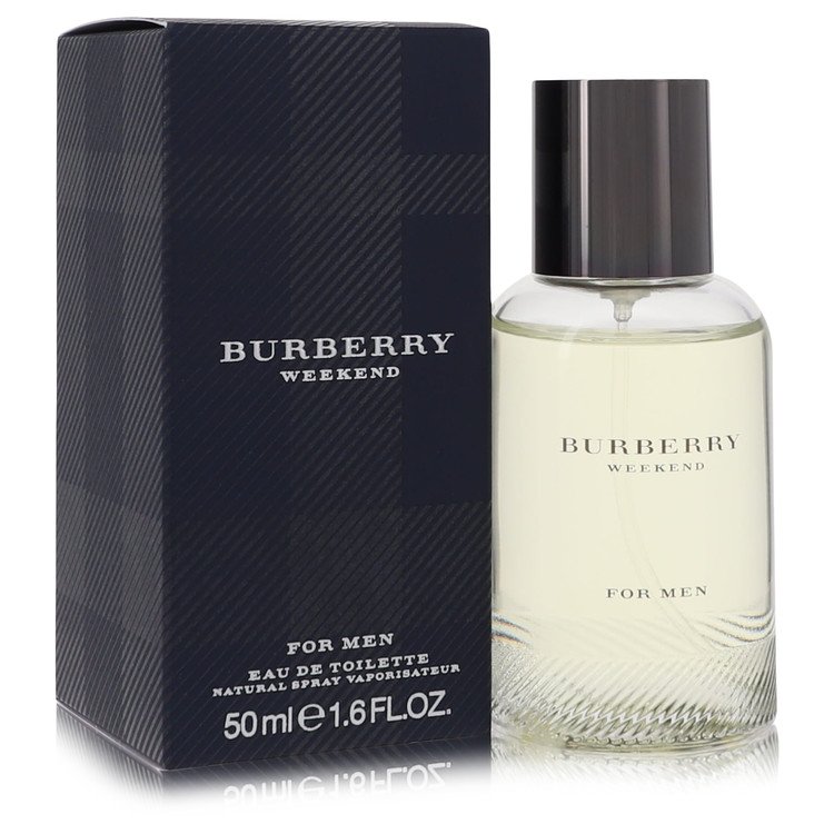Burberry Weekend Eau De Toilette Spray for Men in silver and black bottle with minimalist design by The Fragrance Avenue