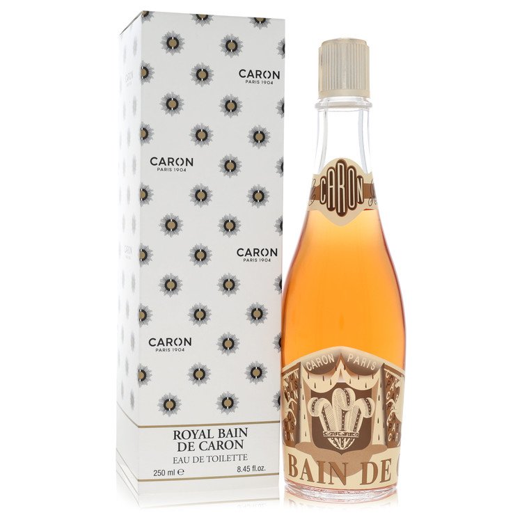 Caron Royal Bath Champagne unisex eau de toilette in elegant gold bottle with white label by The Fragrance Avenue