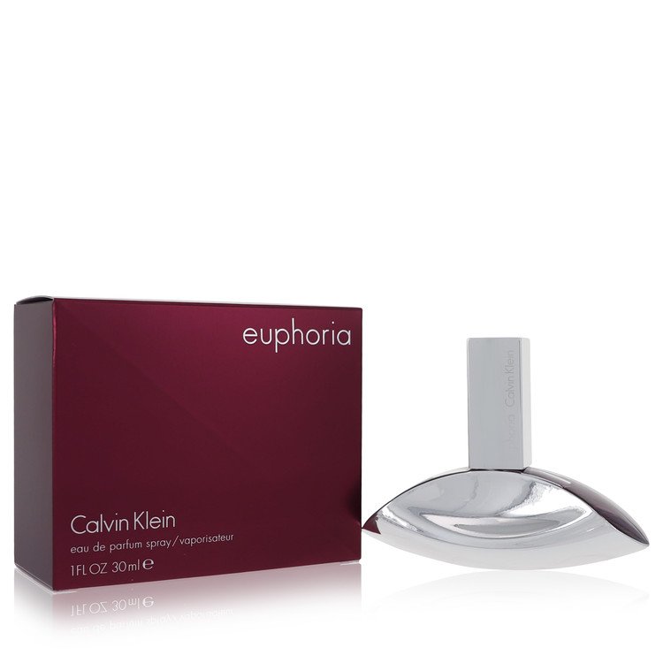 Blue glass bottle of Calvin Klein Euphoria Eau de Parfum Spray for Women, 3.4 oz / 100 ml by The Fragrance Avenue.