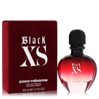 Black XS eau de parfum spray in sleek black bottle with gold accents, 1.7 oz by Paco Rabanne.