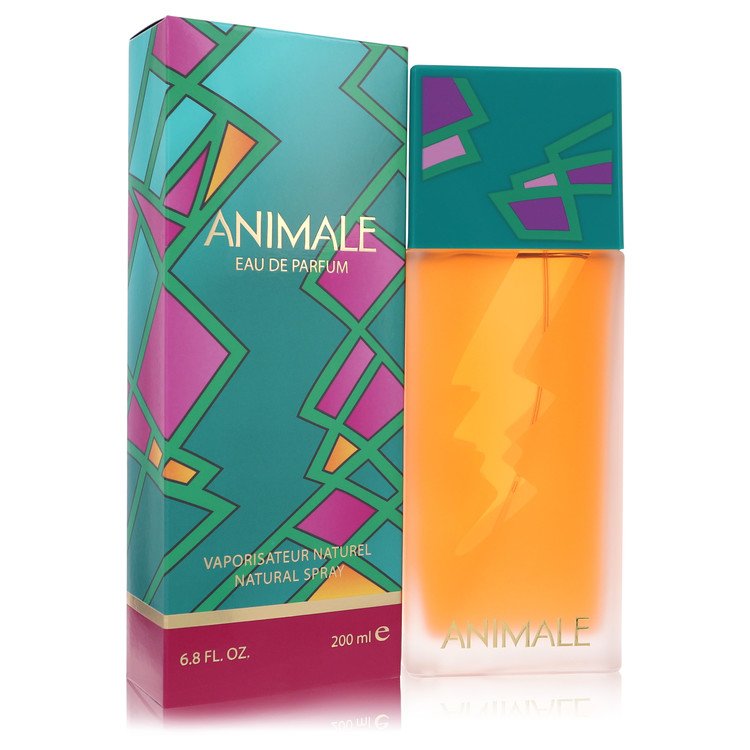 Blue glass bottle of Animale Eau De Parfum Spray for Women, 3.4 oz / 100 ml, standing on a white surface by The Fragrance Ave