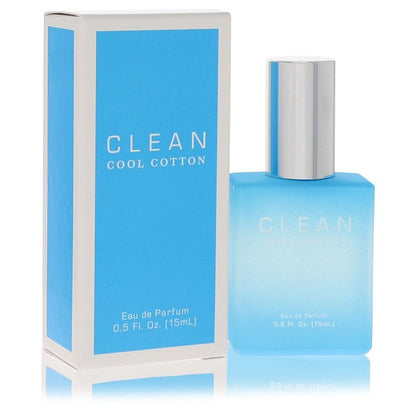 A clear glass bottle of Clean Cool Cotton Eau De Parfum Spray for Women in a white box, 1.7 oz/50 ml by The Fragrance Avenue.