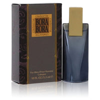 Blue glass bottle with white label featuring a tropical design, Bora Bora Mini Eau de Toilette by Liz Claiborne for Men, 0.18