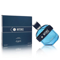 Dark blue bottle of Sapil Intense Eau de Toilette Spray for Men on a white background by The Fragrance Avenue.