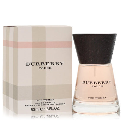 Burberry Touch Eau de Parfum Spray in gold bottle with black cap, 1.7 oz / 50 ml, displayed on a white background by The Frag