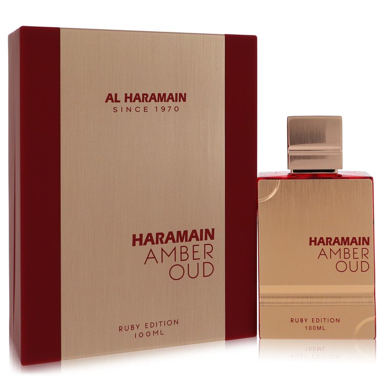 Amber oud ruby eau de parfum spray in glass bottle with gold cap, unisex fragrance by The Fragrance Avenue