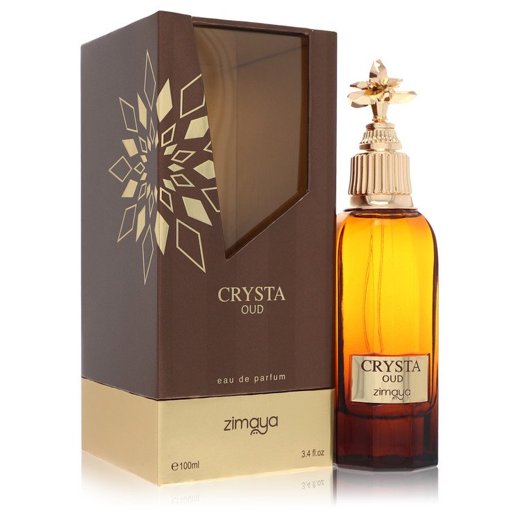 Afnan Zimaya Crysta Oud unisex eau de parfum spray in a sleek black bottle with gold accents by The Fragrance Avenue.