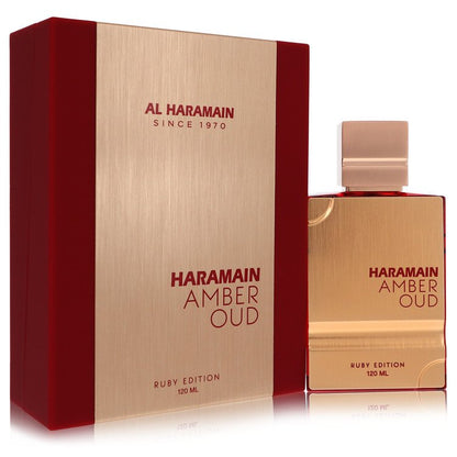 Amber oud ruby eau de parfum spray in elegant glass bottle with gold label, 3.4 oz by The Fragrance Avenue