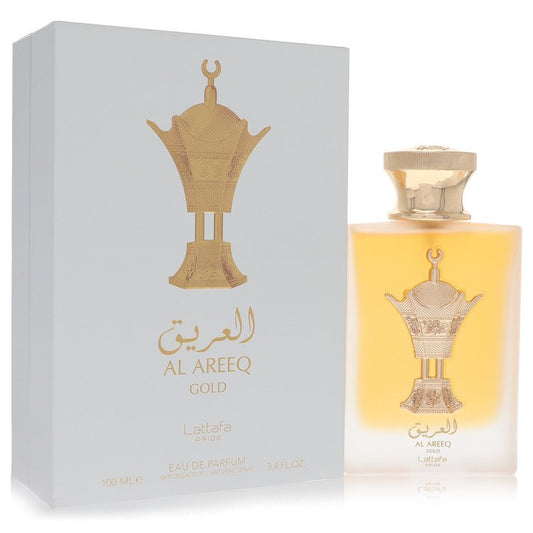 Gold bottle of Lattafa Al Areeq Unisex Eau De Parfum Spray 3.4 oz by The Fragrance Avenue