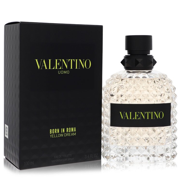 Valentino Uomo Born In Roma Yellow Dream Eau De Toilette Spray 3.4 oz in gold bottle with yellow label by The Fragrance Avenu