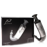 Dark blue bottle of Lattafa Niche Emarati Khanjar Eau De Parfum Spray 2.8 oz / 80 ml for Men by The Fragrance Avenue
