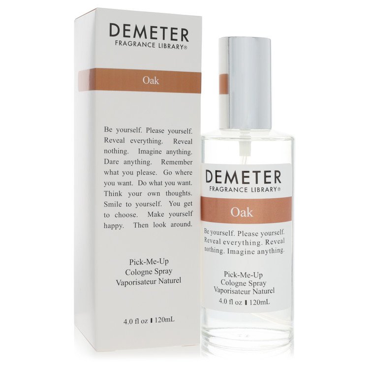 Dark brown glass bottle of Demeter Oak Cologne Spray with white label, 4 oz / 118 ml, by The Fragrance Avenue.