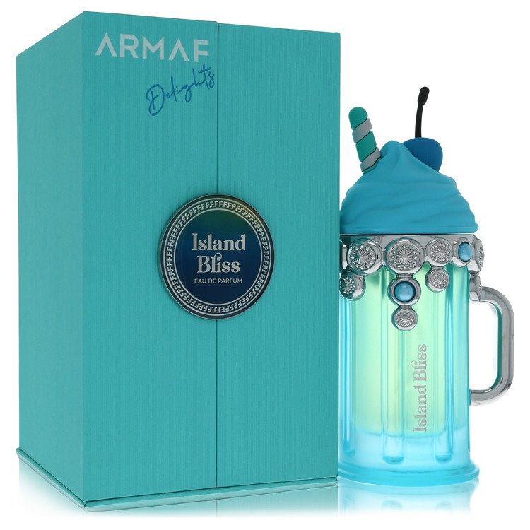 Blue bottle of Armaf Delight Island Bliss Eau De Parfum Spray 3.4 oz for Men by The Fragrance Avenue