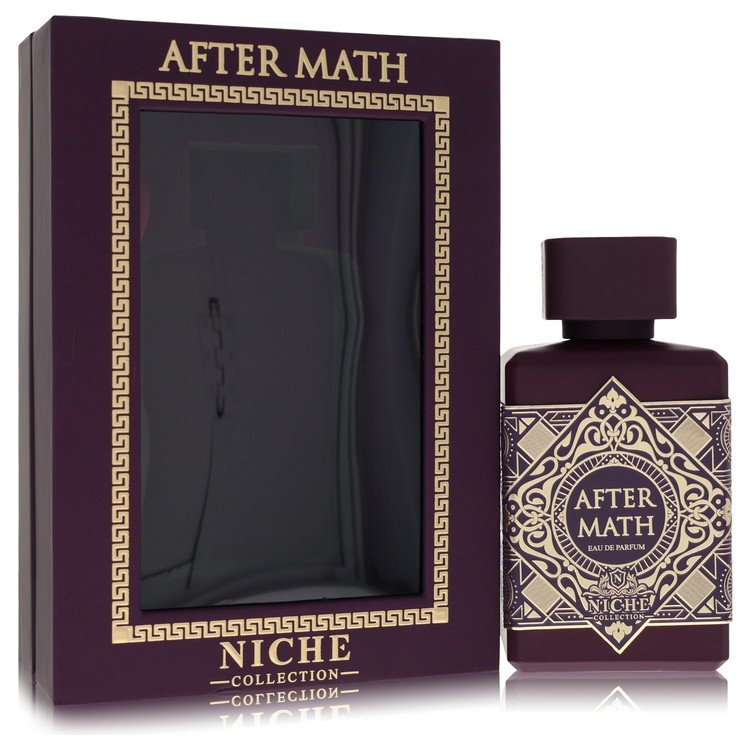 A clear glass bottle of Khalis After Math Eau De Parfum Spray for Men 3.4 oz / 100 ml in a sleek black box by The Fragrance A