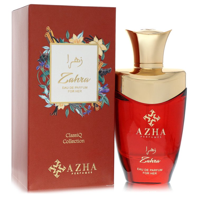 Azha Zahra eau de parfum spray in a sleek glass bottle with gold accents, 3.3 oz / 100 ml for women by The Fragrance Avenue.
