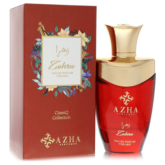 Azha Zahra eau de parfum spray in a sleek glass bottle with gold accents, 3.3 oz / 100 ml for women by The Fragrance Avenue.