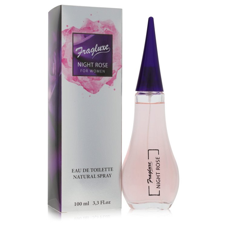 A pink and gold fragrance bottle with a rose design on a white background by The Fragrance Avenue.
