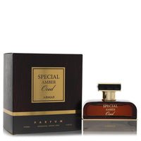 Dark amber bottle of Armaf Special Amber Oud Eau de Parfum Spray 3.4 oz (100 ml) for Men by The Fragrance Avenue.