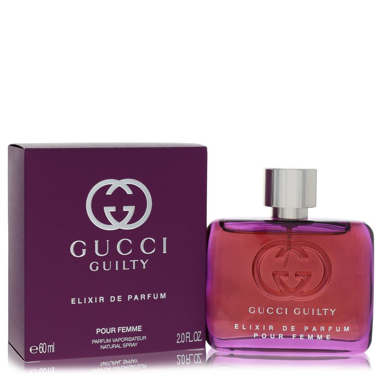 Gucci Guilty Pour Femme Elixir perfume bottle in sleek black glass with gold accents, 2 oz / 60 ml for women by The Fragrance