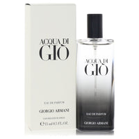 Blue glass bottle of Acqua Di Gio by Giorgio Armani Eau De Parfum Spray 0.5 oz / 15 ml for Men by The Fragrance Avenue