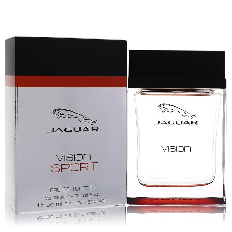 Blue glass bottle of Jaguar Vision Sport Eau De Toilette Spray for Men 3.4 oz by The Fragrance Avenue.