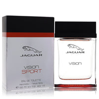 Blue glass bottle of Jaguar Vision Sport Eau De Toilette Spray for Men 3.4 oz by The Fragrance Avenue.