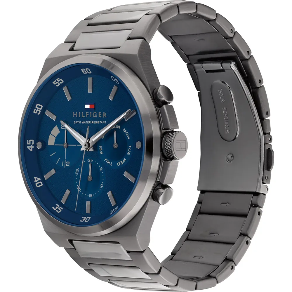 Tommy Hilfiger men's watch with gunmetal steel case and black dial by Alan Frost Watches.