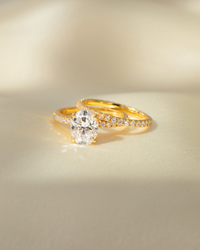 2 ct Oval Solitaire Moissanite Engagement Ring with Pavé Band in 18k Gold Vermeil - SJR London Timepiece