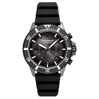 Black men's watch with a stainless steel case and brown leather strap by Alan Frost Watches.
