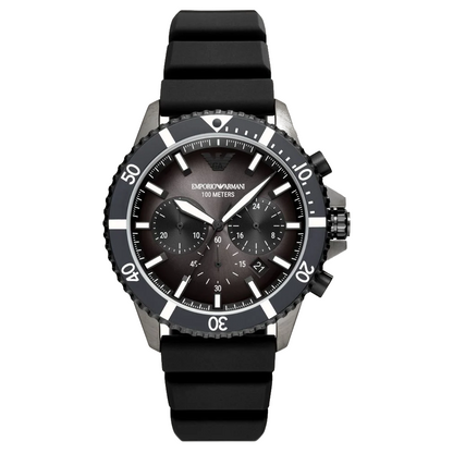 Black men's watch with a stainless steel case and brown leather strap by Alan Frost Watches.
