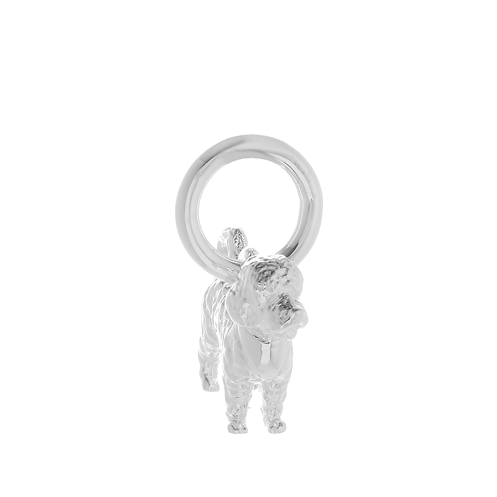Silver dog-shaped charm with intricate detailing by Scarlett Jewellery