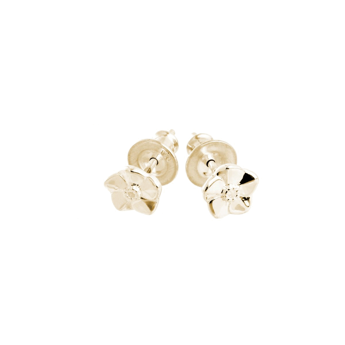 Tiny gold vermeil stud earrings with delicate floral details by Scarlett Jewellery.