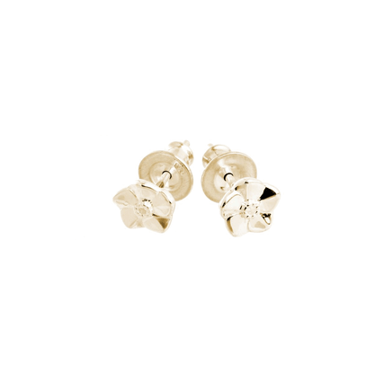 Tiny gold vermeil stud earrings with delicate floral details by Scarlett Jewellery.