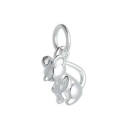 Silver mouse charm with detailed texture, displayed on a soft background, by Scarlett Jewellery.