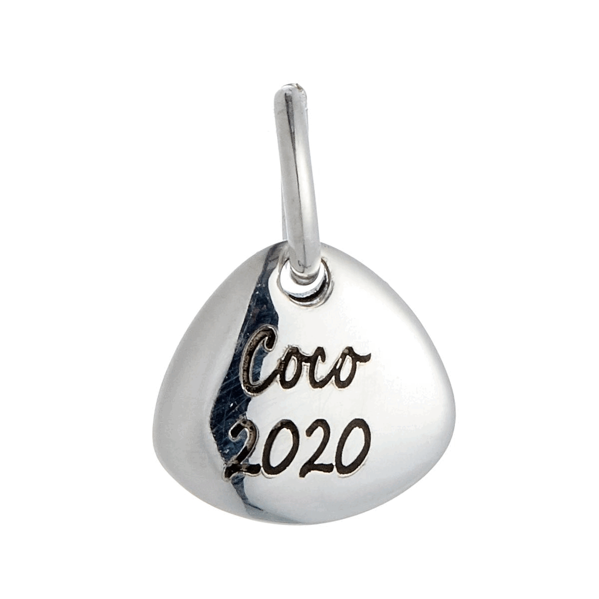 Silver paw print charm with personalized engraving, part of the Pet Charms collection by Scarlett Jewellery.