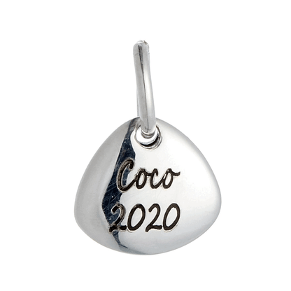 Silver paw print charm with personalized engraving, part of the Pet Charms collection by Scarlett Jewellery.