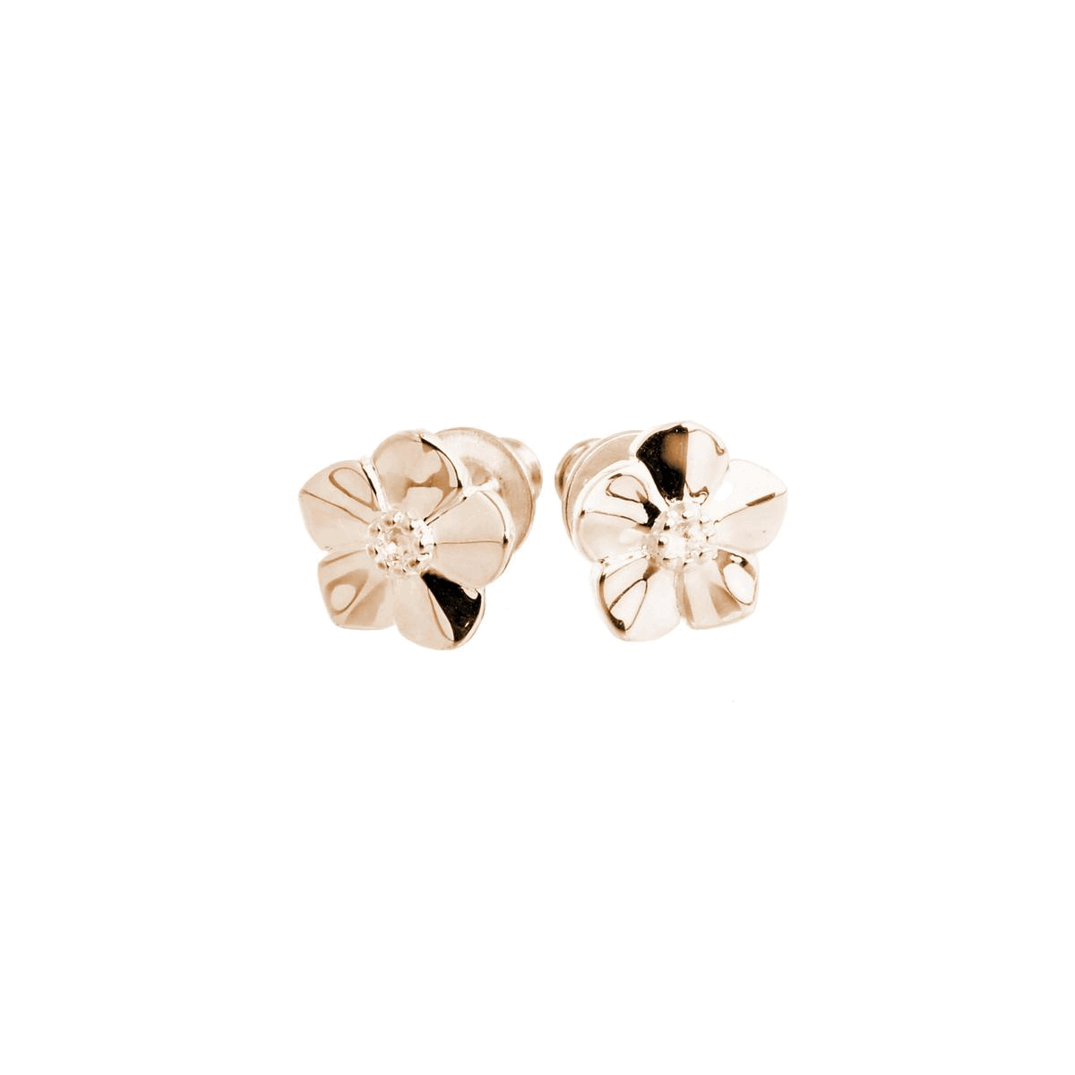 Small rose gold vermeil silver stud earrings with a delicate forget-me-not design by Scarlett Jewellery.