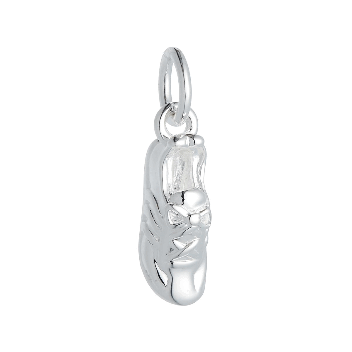Detailed silver running shoe charm featuring a bow, perfect for charm bracelets or necklaces, by Scarlett Jewellery.