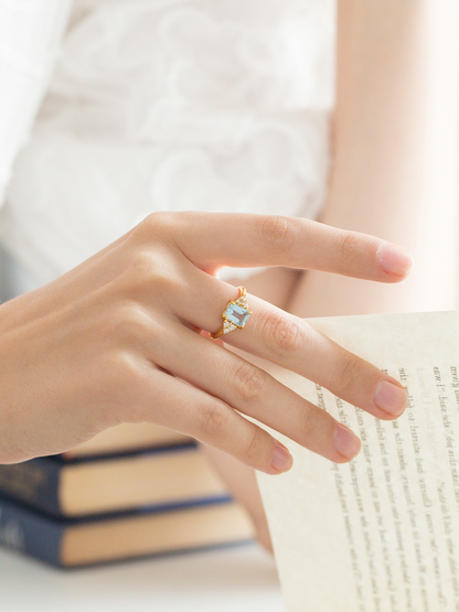 Blue Topaz Emerald Cut Ring in 18k Gold Vermeil - SJR London Timepiece
