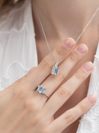 Blue Topaz Emerald Cut Ring in Sterling Silver - SJR London Timepiece