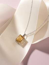 Citrine Emerald Cut Pendant Necklace in Sterling Silver - SJR London Timepiece