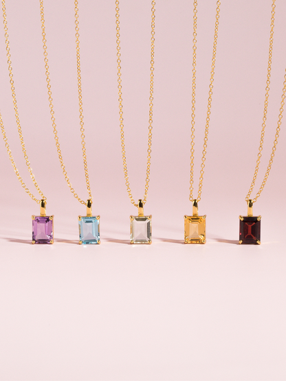 Garnet Emerald Cut Pendant Necklace in 18k Gold Vermeil - SJR London Timepiece